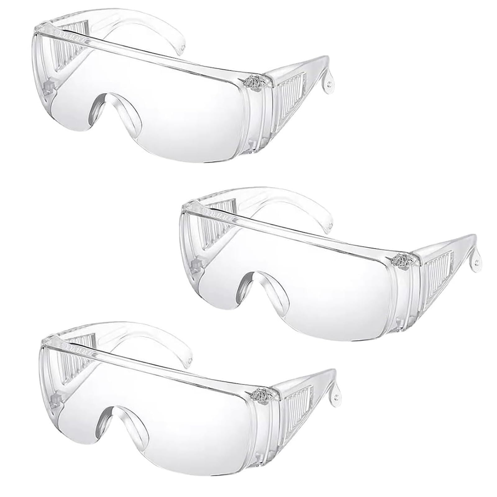 Febbya Safety Glasses Over Glasses,3 PCS Protective Goggles with Anti Fog,Clear Eye Protection for Work Construction Lab Gardening Outdoor Eye Protection