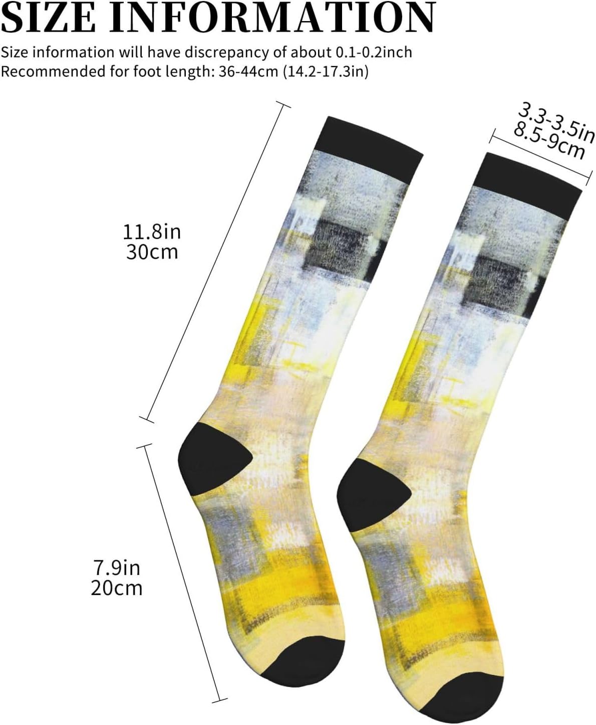 Grey And Yellow Abstract Art Painting Tight Fitting Women'S Men'S Knee High Running Socks
