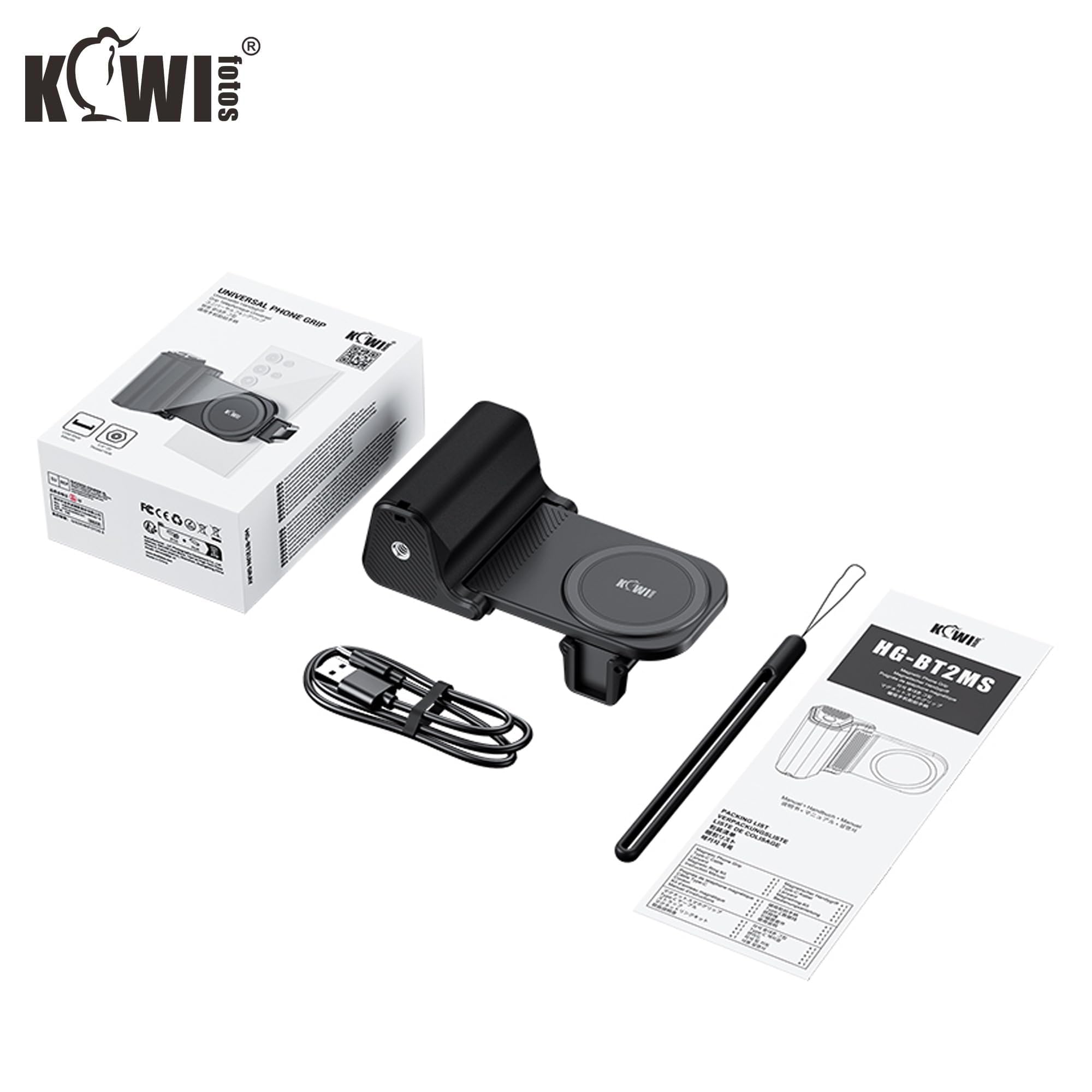 KIWIFOTOS Impugnatura Grande Smartphone Grip con Wireless Telecomando Bluetooth, Registrazione Vlogging Riprese per Telefoni Android e iOS Larghezza 59-85mm