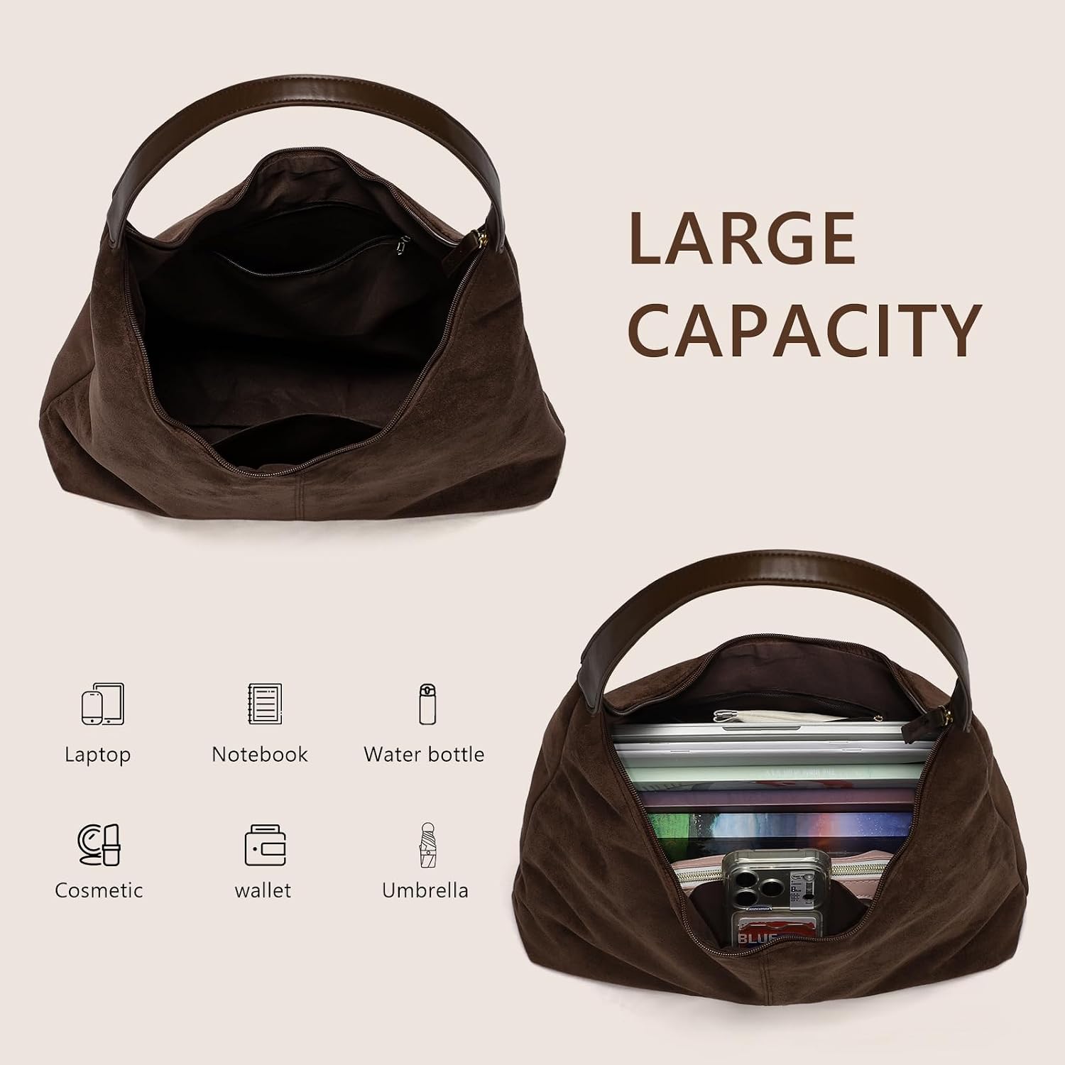 WantGor Large Tote Bag for Women, Vegan Leather Shoulder Purses Casual Slouchy Totes Bag Ladies Work Handbags