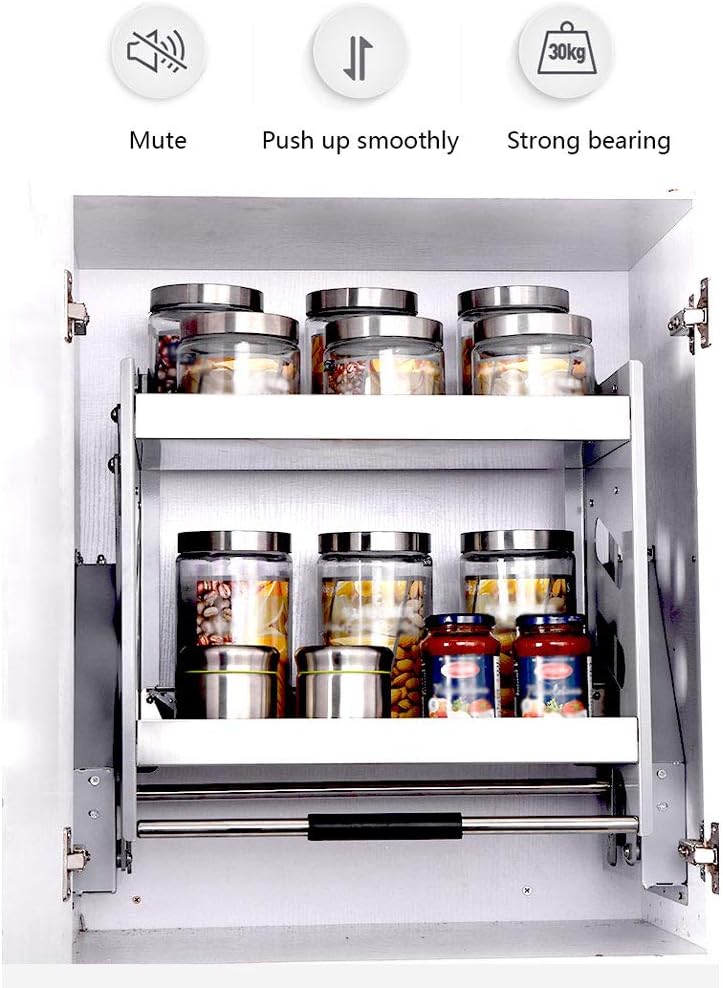 Pull Down Kitchen Shelf Lifting Basket Stainless Steel Wall Cabinet with 30kg Weight Capacity Efficient Storage Rack for Seasoning Bottles and More,A-66x30x52