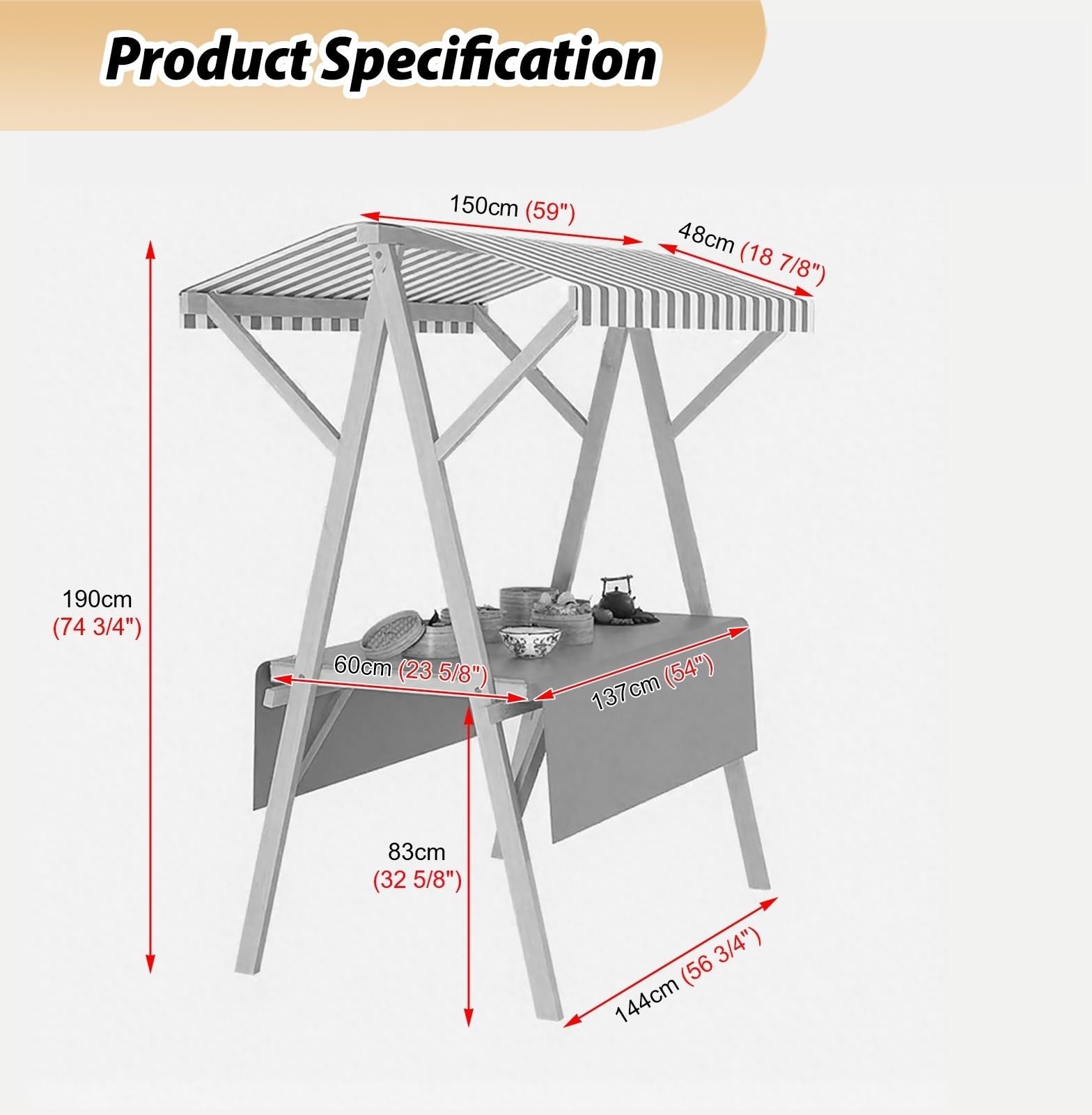 Marktstand Verkaufsstand Eiswagen aus Holz, Faltbarer Marktständer mit Dessertwagen, Tragbarer Imbissstand für Gewerbe, Partys und Den Einzelhandel(White,Width 150cm (59"))