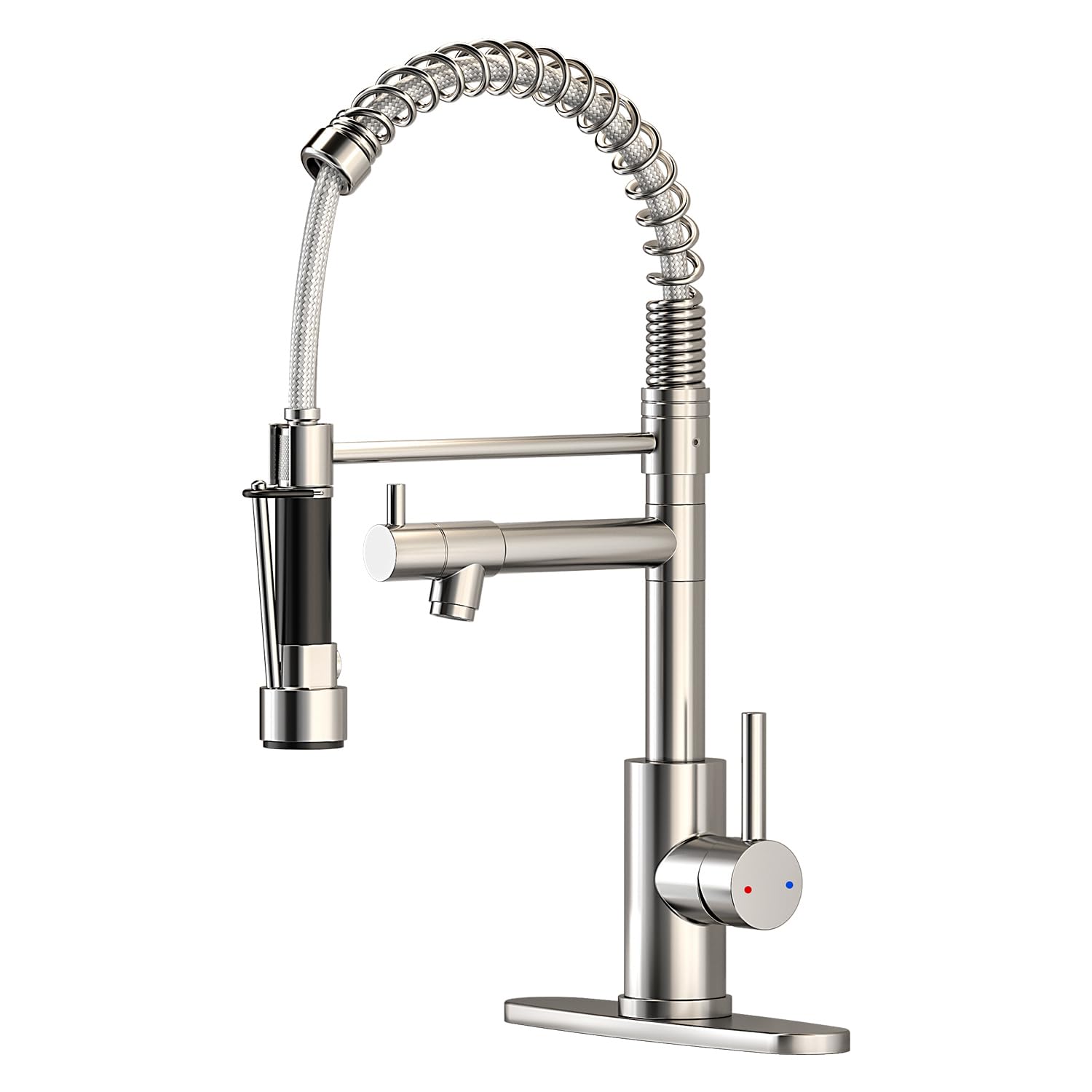 kitchen sink faucet with pull - down sprayer, 2 - handle 3 - in - 1 kitchen sink filter faucet, cold and hot mixer drinking water faucet (brushed nickel-03)