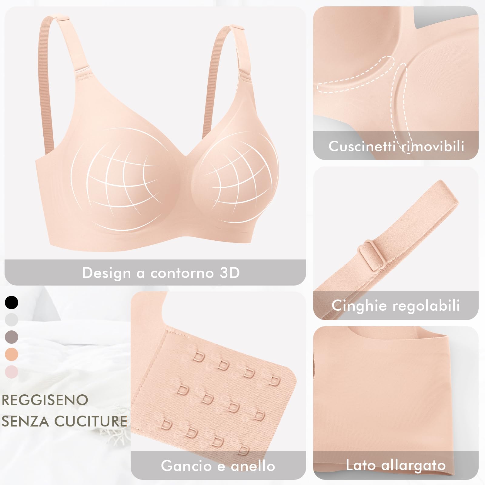 Ganado Reggiseno Senza Ferretto Donna Reggiseni Senza Cuciture Scollo a V Push Up Reggiseno Basic Comodo Imbottito
