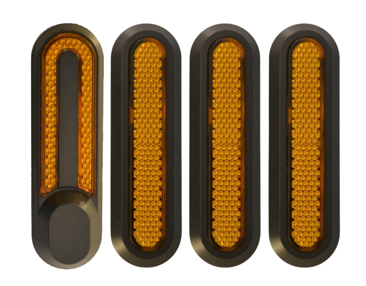Embellecedores Laterales Reflectantes, Pack de 4, Negro con Reflector Naranja, Compatible con Patinetes Eléctricos Xiaomi