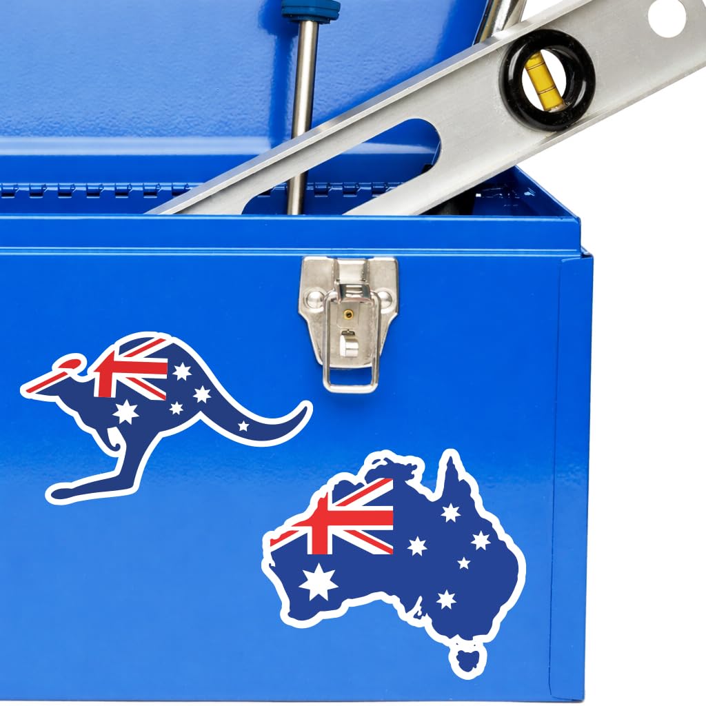2 Pack Australia Flag Vinyl Stickers – 10cm Waterproof Map & Kangaroo Decals - Aussie Travel Stickers for Laptop, Car, Luggage, Scrapbook, Notebook, Cars, Windows — view 3