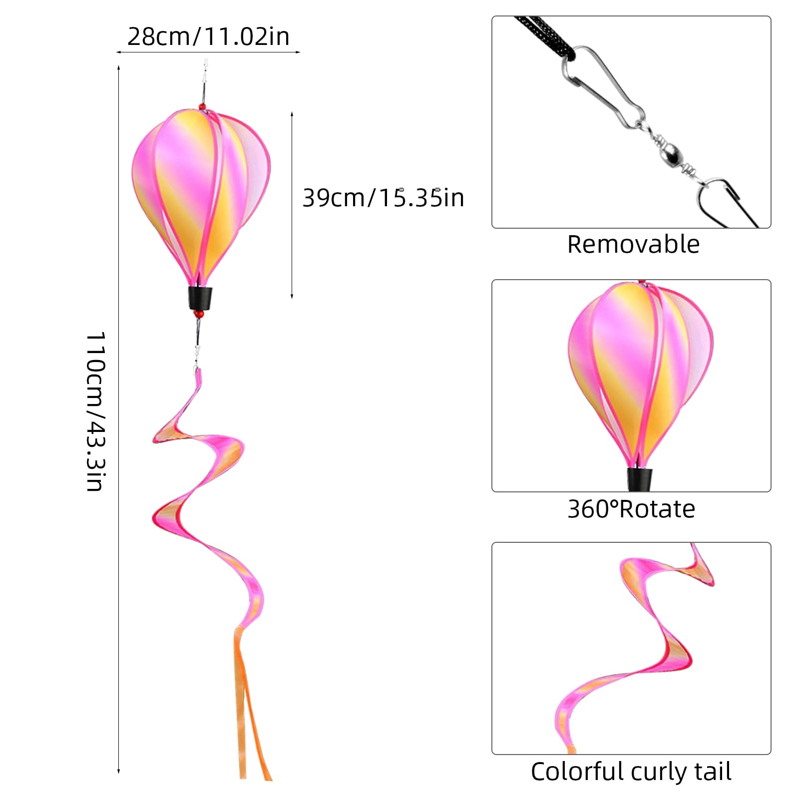 3 Pack Rainbow Hot Air Balloon Wind Spinner Garden Pinwheels Whirligigs Wind Spinner Decorations Outdoor Hanging Decor Lawn Yard Windsock Ornaments