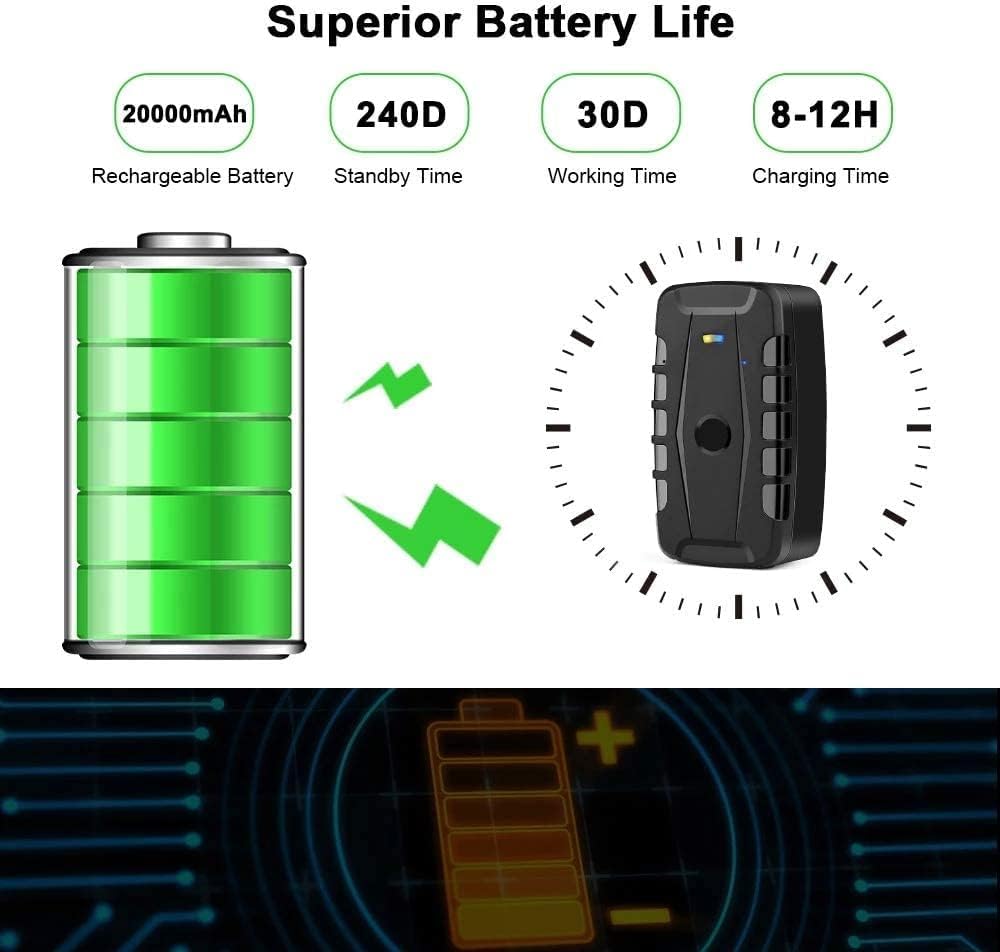 TKMARS Localizador GPS para Coche, Tracker 20000mAH de Larga Duración, Antirrobo Impermeable, Posicionamiento en Tiempo Real para Camiones, Moto, Bicicletas, Barcos Con App Gratis