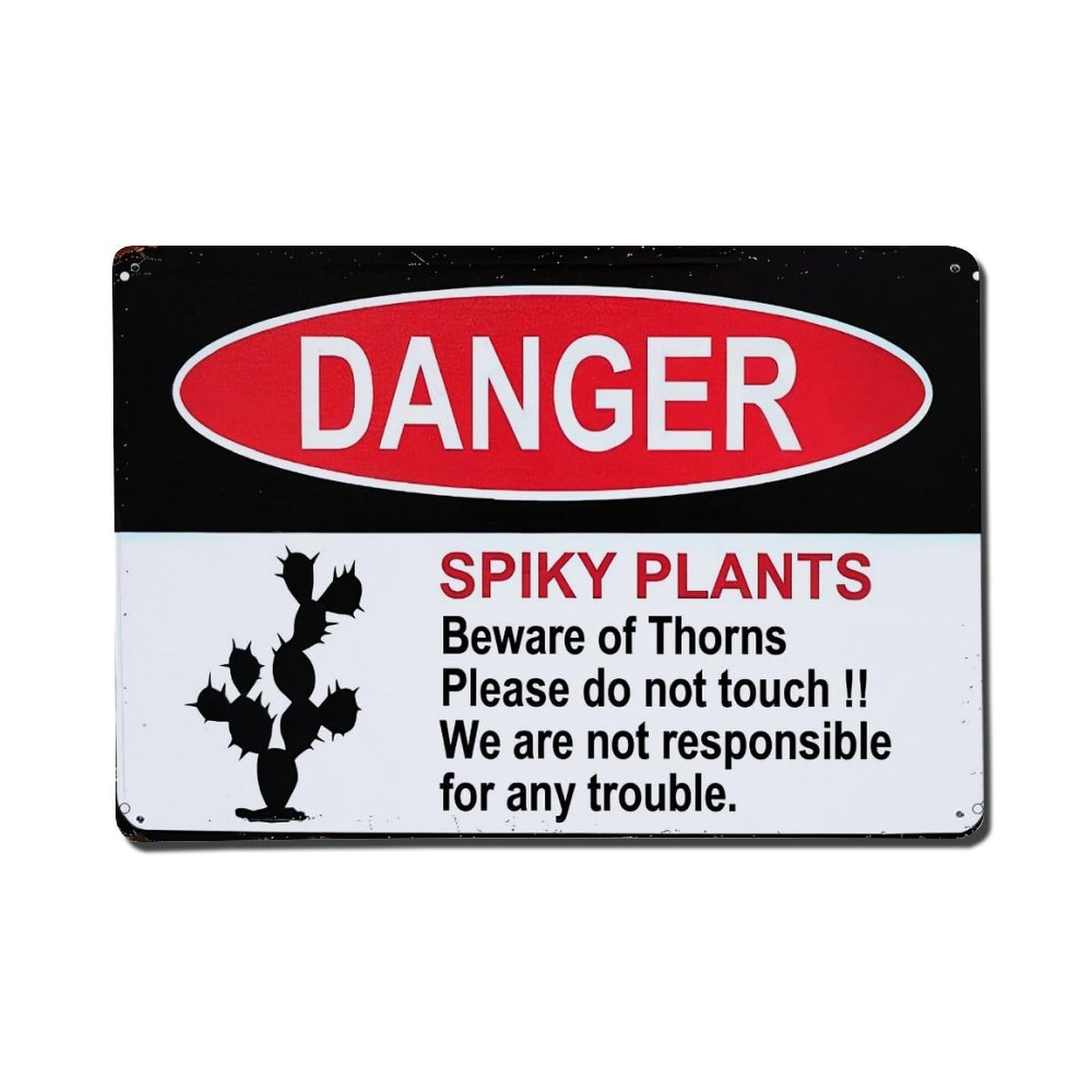 Danger Spiky Plants Warning Sign Retro Metal Tin Sign, Vintage Decor Art Poster for Bar, Home, Man Cave, Kitchen, Laundry Room Gift 8x12Inch