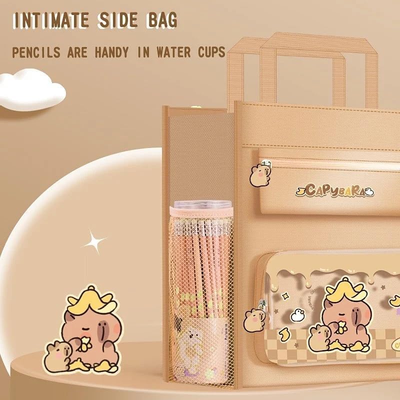 Image of Print Delight Handbag /Tutor Bag for Girls, Test Paper Book Storage Bags Kids Handmade Art Supplies Beg Thick Waterproof Portable Storage Bags for Kids (Capybara Brown Pouch Bag)