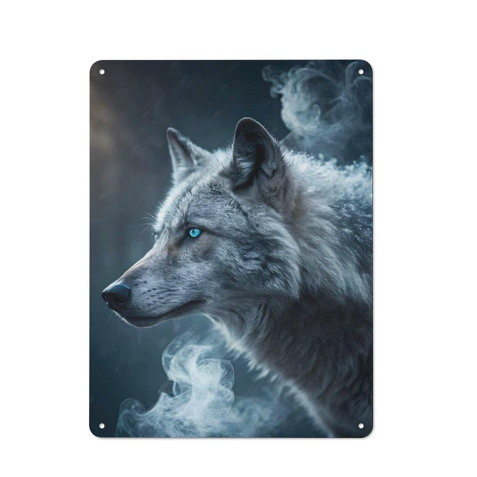 Metal Sign 40x30cm with Wolf with Blue Eyes And Smoke for Pub Or Café, Vintage Decor, New Home Wall Decor for Pub Decor Enthusiasts