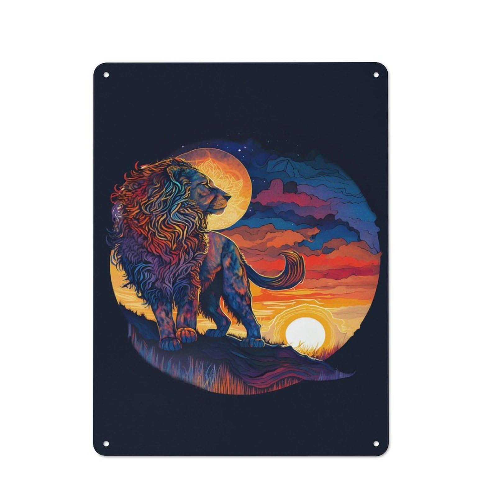 Junmoney King Lion Retro Tin Wall Plaque 40X30cm For Garage Or Workshop, A Metal Wall Feature For Garages And Tool Rooms