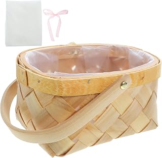 Rattan Woven Flower Holder Basket with Ribbon, Khaki Decorative | Lightweight Natural Look, Strong Stable Build, Bedroom Decor Accent, Gift Packing Use