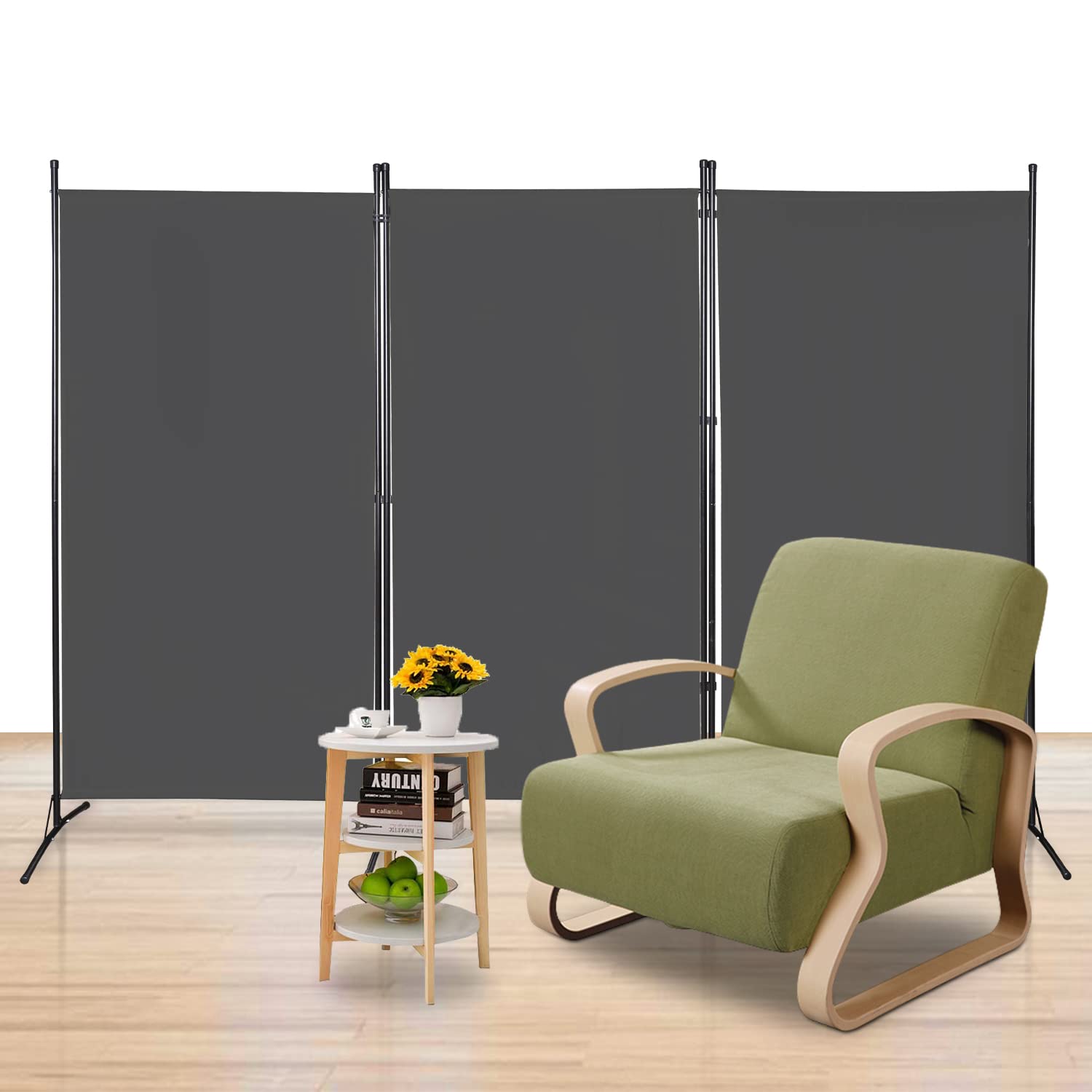 Paravent 260x180cm 3 Teilig, Trennwand Raumteiler Paravent Raumteiler Stehend Faltbar,Innen Sichtschutz Freistehend,Room Divider aus Stahl und Polyester（Anthrazit）