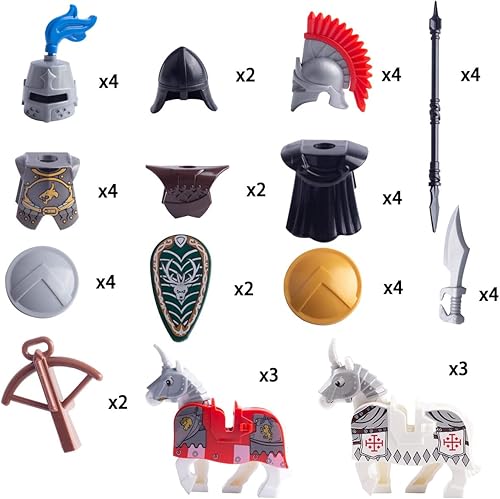 Miniatura 2 de Kit de accesorios de minifiguras medievales de soldado romano, incluye armadura, casco, escudo de caballos y carro de guerra diseñado para