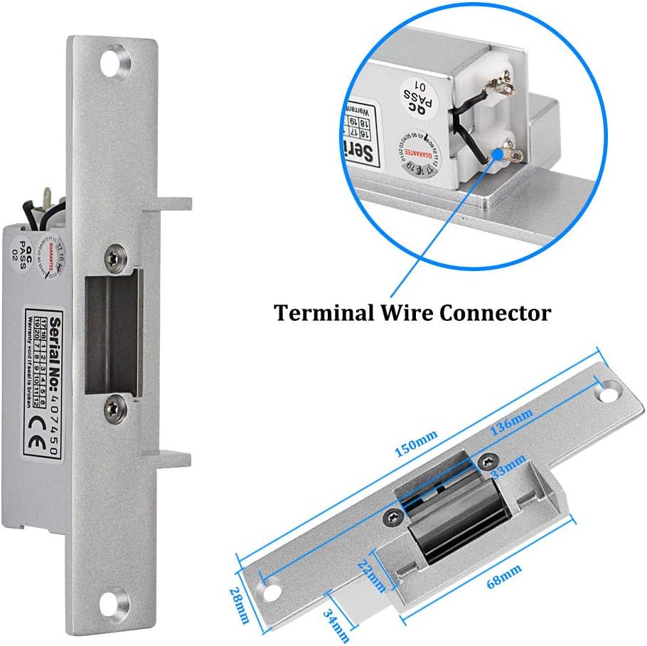 RFID Access Control System Kit Outdoor IP68 Waterproof Access Control Keypad + NC Fail Safe Electric Strike Locks + DC12V Power Supply + 10pcs 125KHz EM4100 Keyfobs Cards