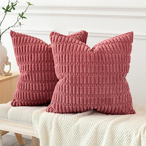 JOTOM Pack of 2 Corduroy Soft Striped Cushion Covers 40x40 cm 16x16 Inch Boho Decorative Throw Pillow Covers Square Cushion Case Home Decor Pillow Cases for Couch Sofa Living Room Bed (Cranberry Red) - Image 4