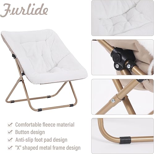 Miniatura 73 de Comfy - Silla de dormitorio plegable de gran tamaño con piel sintética suave, marco de metal, para dormitorio, sala de estar, balcón, patio,