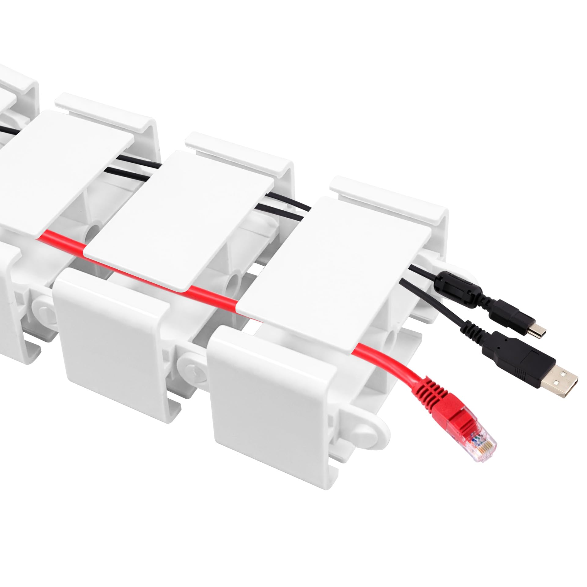 Mimoke Cable Hose for Desks Adjustable Height Flexible Cable Hose Cable Management Length Rectangular Cuba Slim Black (White, Screw Mount) - 3