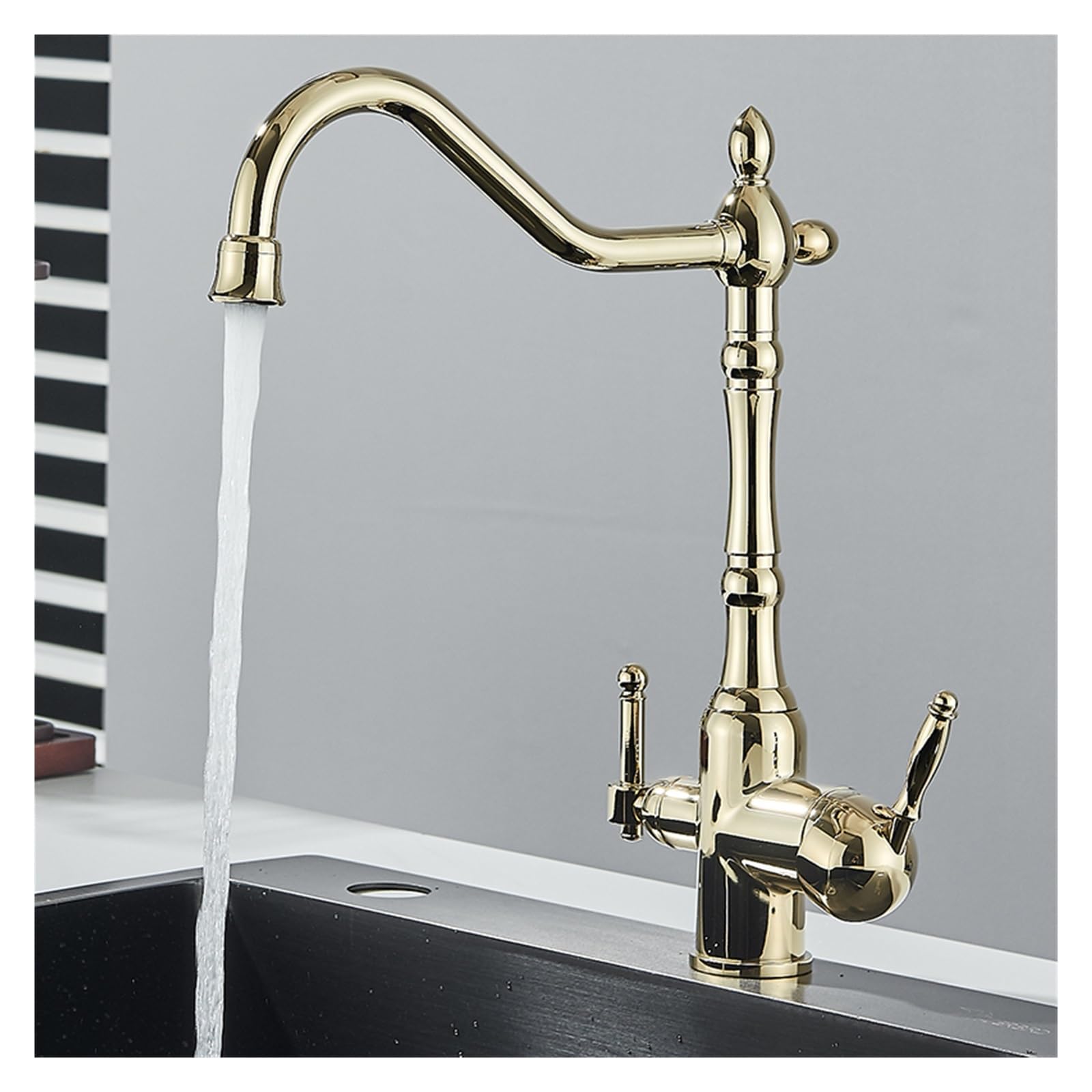 ZYCHSJXA Purifying Gold Mixing Hot and Cold 360 Degree Rotating Kitchen Crane Faucet with Water Purification Function(Gold A)