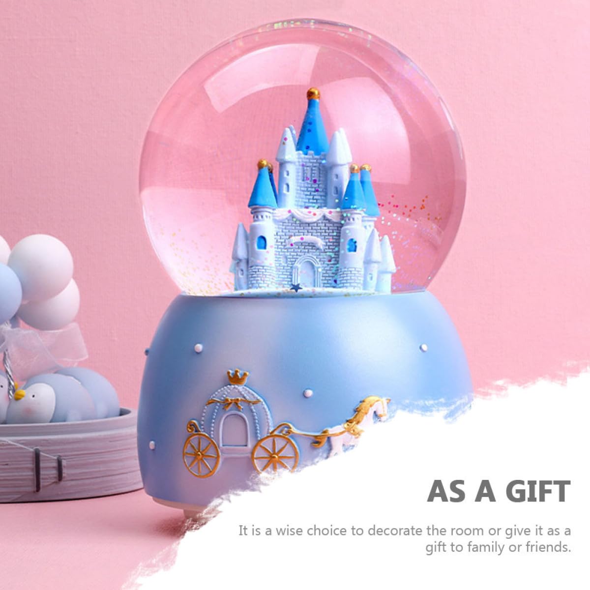 Uonlytech Caja de Música Bola de Cristal Decorativa Azul Resina y Vidrio, 3 Piezas, Adecuado para Decoración de Habitación y Escritorio Infantil