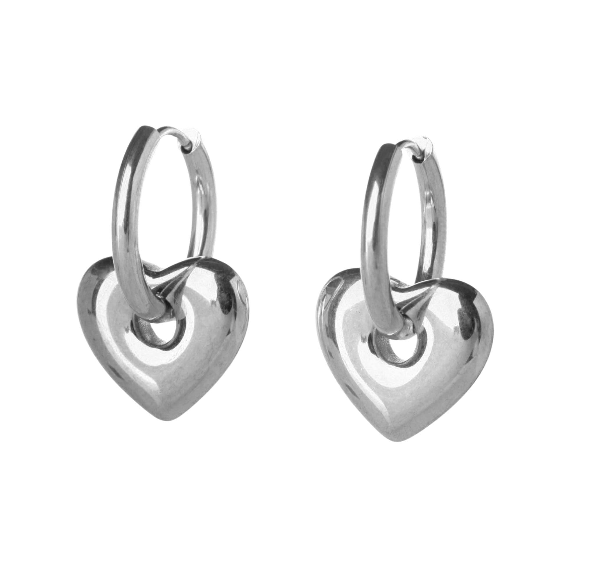 Stainless Steel Puffy Heart Huggie Hoop Earrings, Sold as a Pair