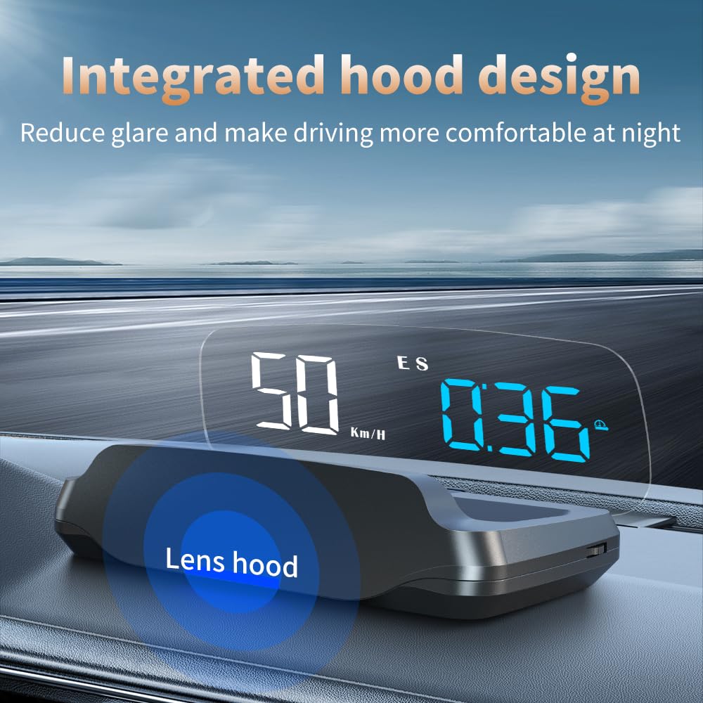 Car Head Up Display C7 HUD, GPS Tachometer, HD Imaging, Variable Ambient Light, Sunshade Cover, Multiple Driving Data & Alerts