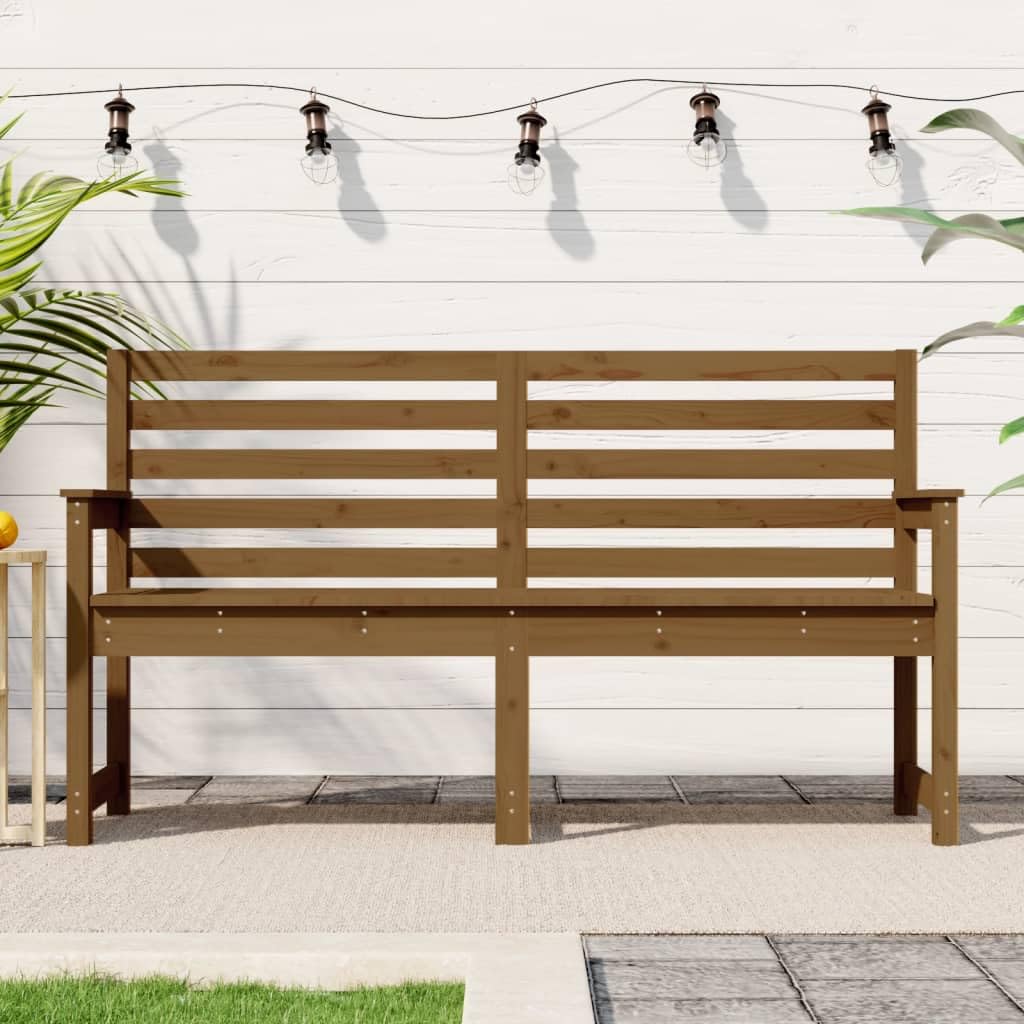 Banco de jardín de pino macizo con acabado premium marrón miel para exteriores