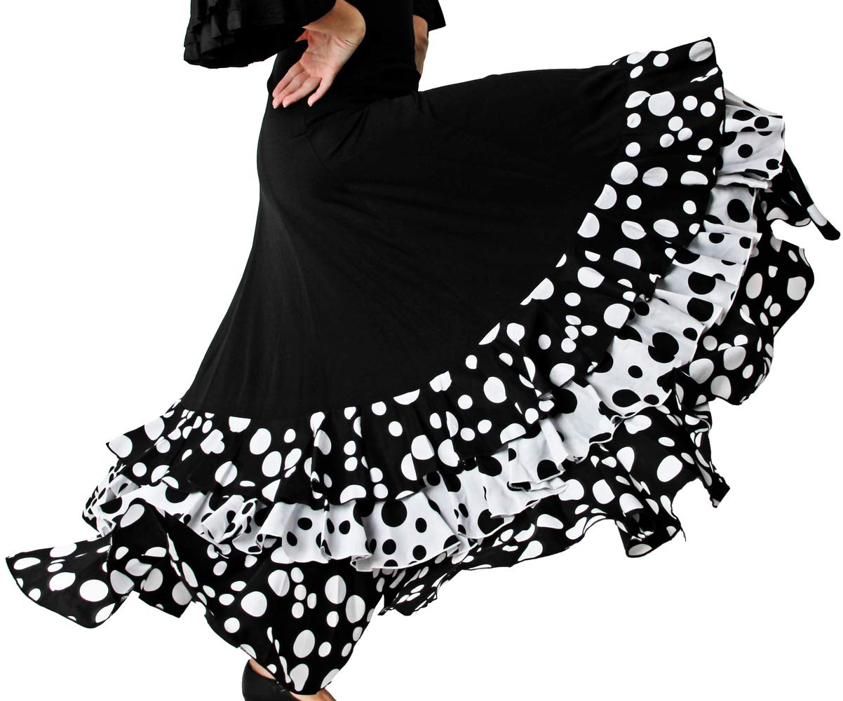 Gojoy shop- Falda Profesional de Lunares para Baile Danza Flamenco o Sevillanas para Mujer con 3 Volantes