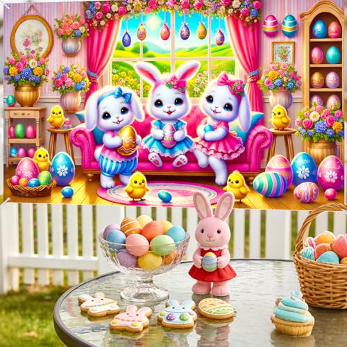 Image of Nuxovilar 43x70 inch Cartoon Bunny Trio Easter Banner