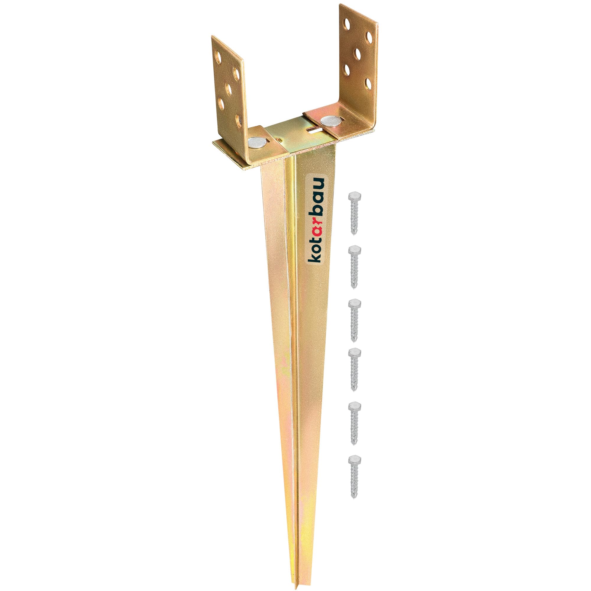 KOTARBAU® Fence Post Support - 0–160 mm (0–6.3 inches) - Galvanised Steel - 70 cm (27.6 inches) - Gold - Ground Spike - Adjustable Post Anchor - U Bracket - for Fencing Garden Construction
