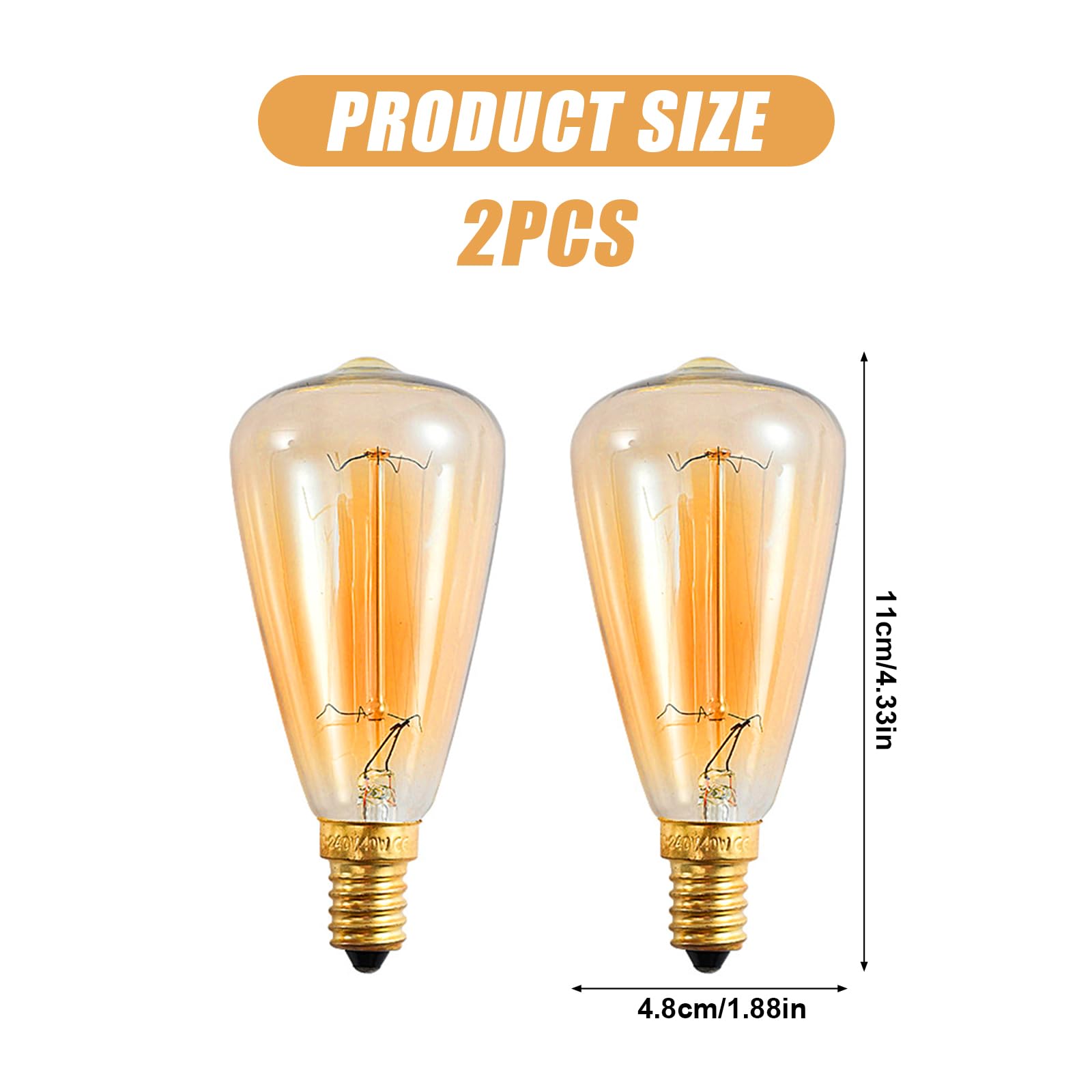 Toyhood 2 Pack Vintage Edison Light Bulb E14 Dimmable, ST48 Decorative Light Bulb, E14 Retro Filament Edison Bulb - Image 2