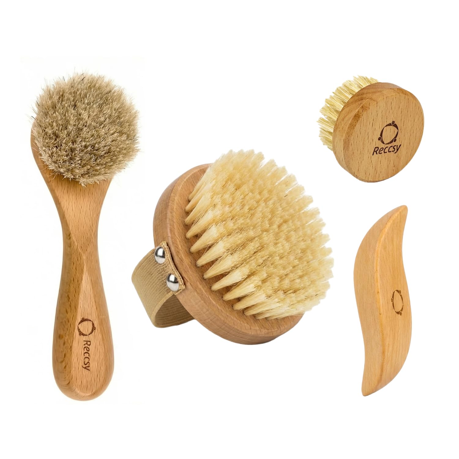 Reccsy 4-Piece Lymphatic Dry Body and Face Brush Set