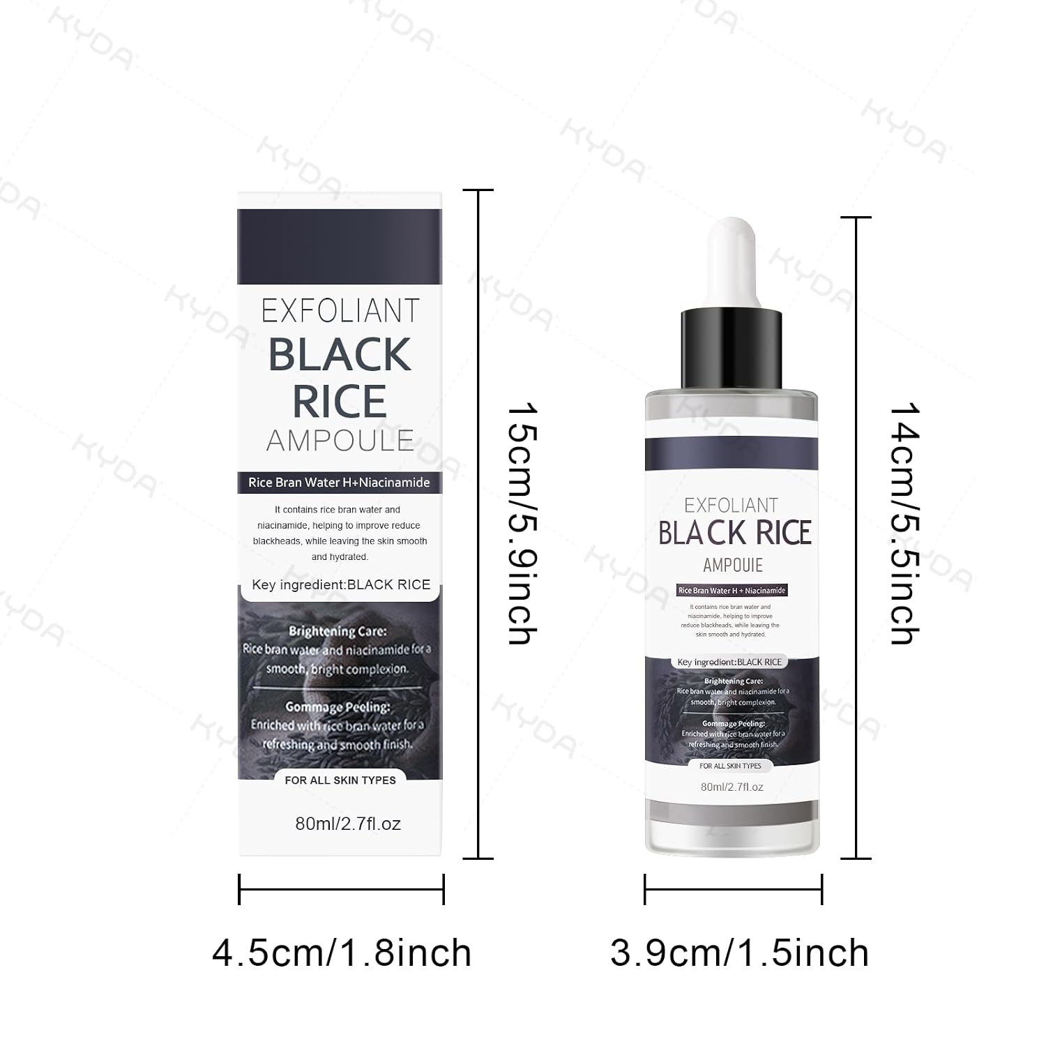 KYDA Peel Shot Black Rice Ampoule, Rice Peel for Face, Black Rice Exfoliant, Rice Gentle Exfoliant Scrub for Face & Body, Skin Remover Scrub, Deep Pore Cleansing, All Skin Types, 2.7fl.oz
