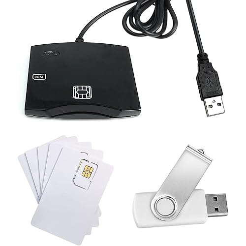 Smart Card Reader Writer USB: CAC Card Reader for Win & OS & Linux - EMV Chip Reader Writer Programmer - 5pc Blank Programable LTE USIM 4G Card & SIM Personalize Software
