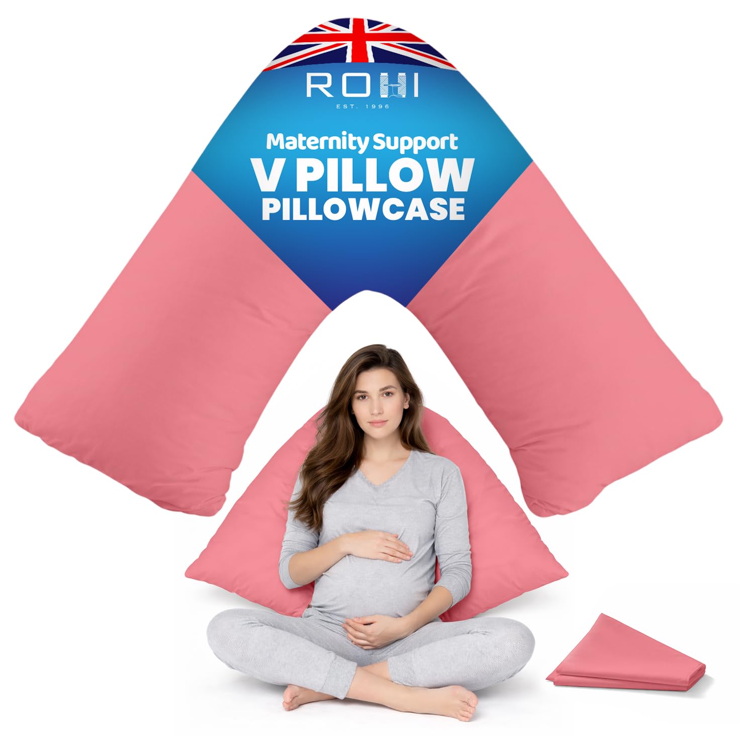 Rohi Orthopaedic V Pillowcase Only – 100% Microfibre Anti Allergy Triangle Pillowcases for Nursing, Maternity & Pregnancy V Pillows – Super Soft & Breathable V Case Only (Baby Pink) — image 1