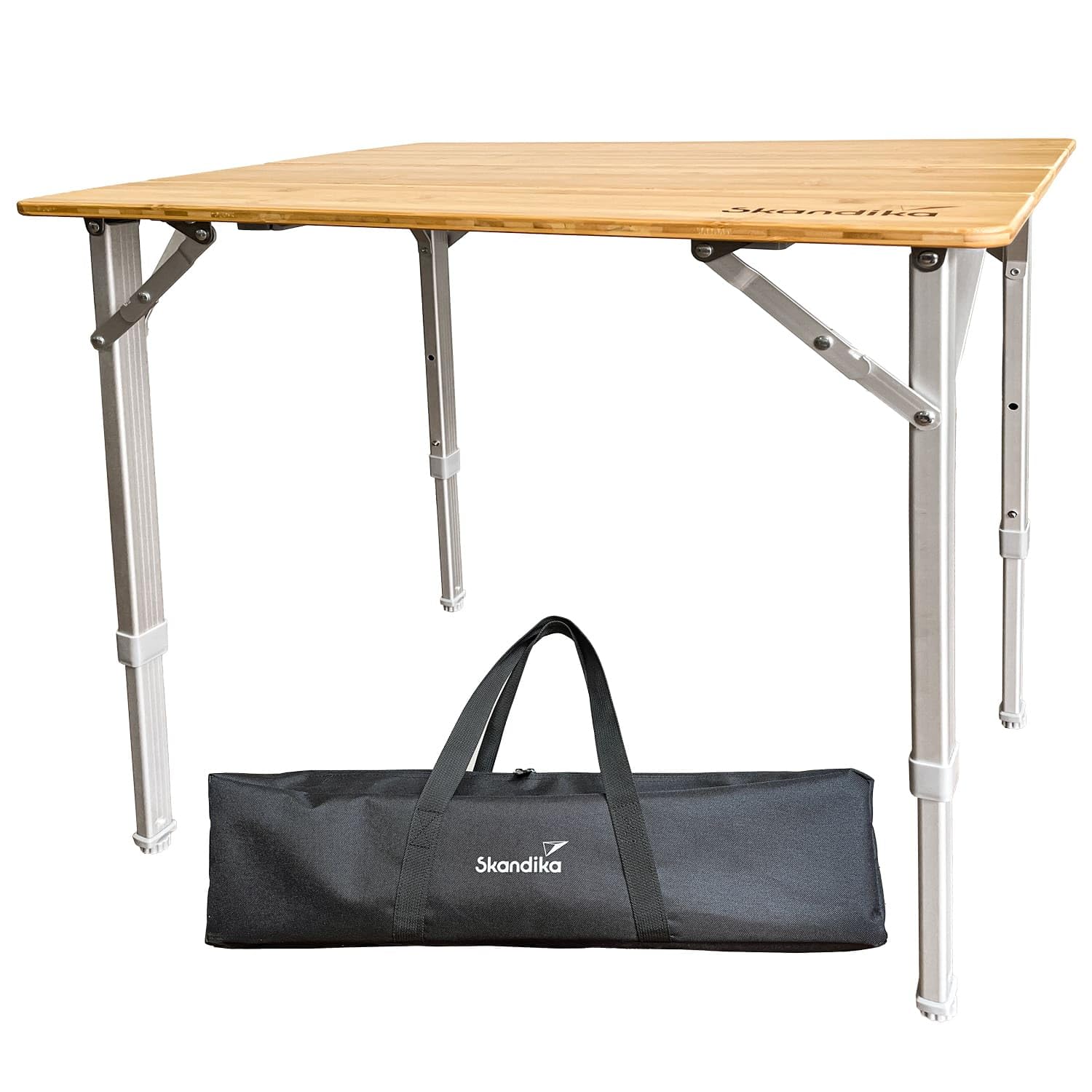 Skandika Table de Camping en Bambou Tolja | Table Pliante, différentes Tailles, réglable en Hauteur, alu, Bois, résistante aux UV et intempéries | Table Pliable pour Jardin, Balcon (65 x 50 x 65 cm)