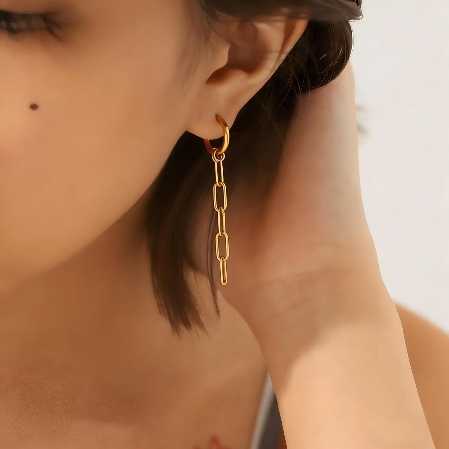Gold Paperclip Earrings for Women Long Chain Earrings - Image 3
