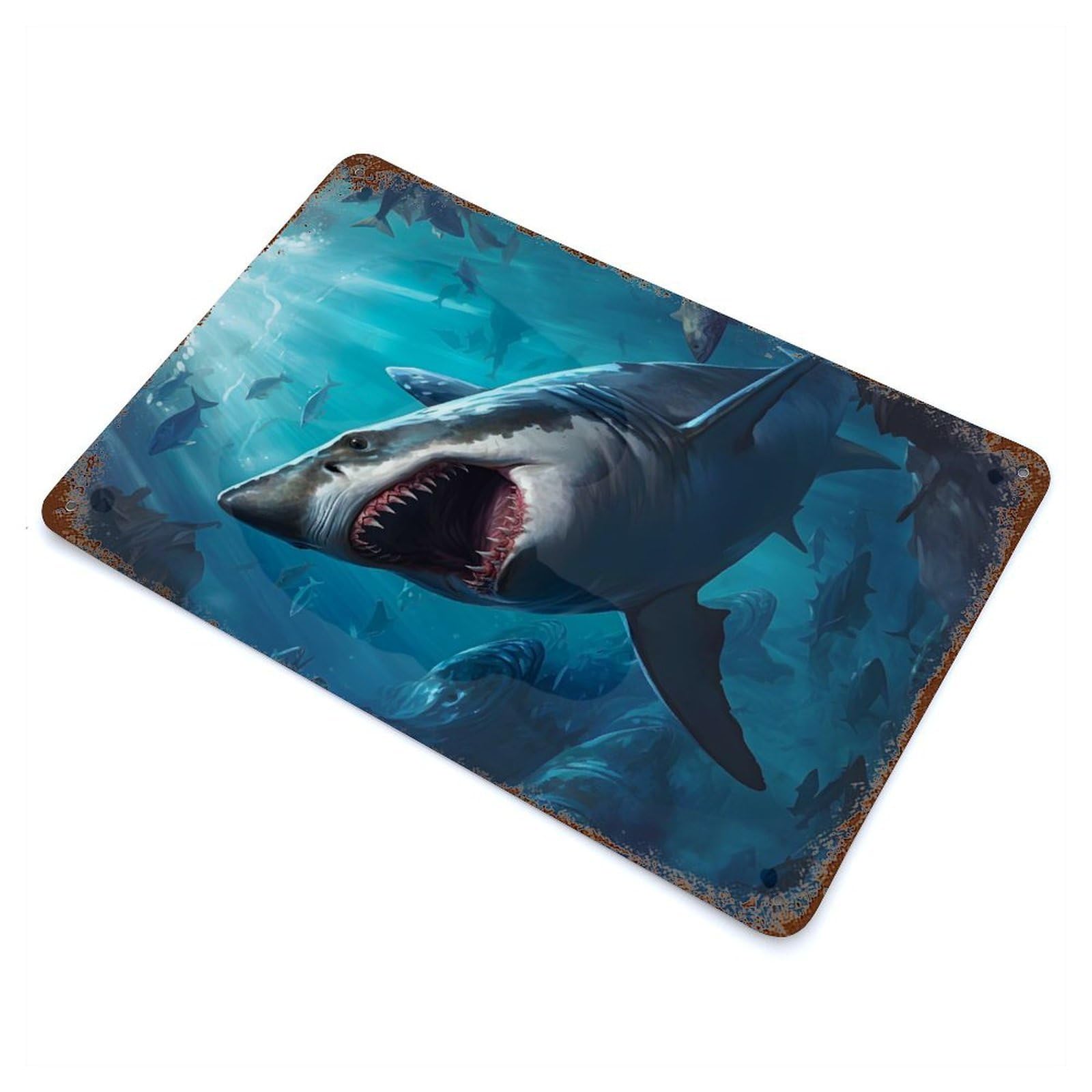Whale Shark Vintage Wall Sign 11.8"x7.9", Rust Effect Metal Decor for Basement, Hobby Room And Garage Decor
