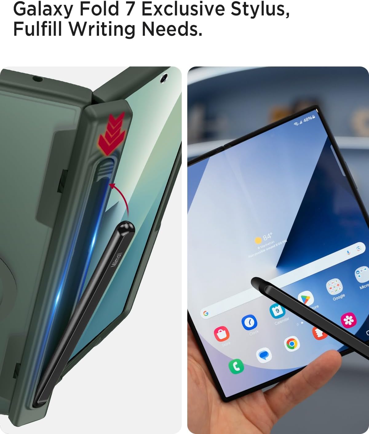 Miimall for Galaxy Z Fold 7 Case with Stylus & S Pen Slot Hinge, Compatible with MagSafe, Built-in Tempered Glass Screen Protector, Anti-Slip Matte Translucent for Z Fold 7 2025 Case, Green
