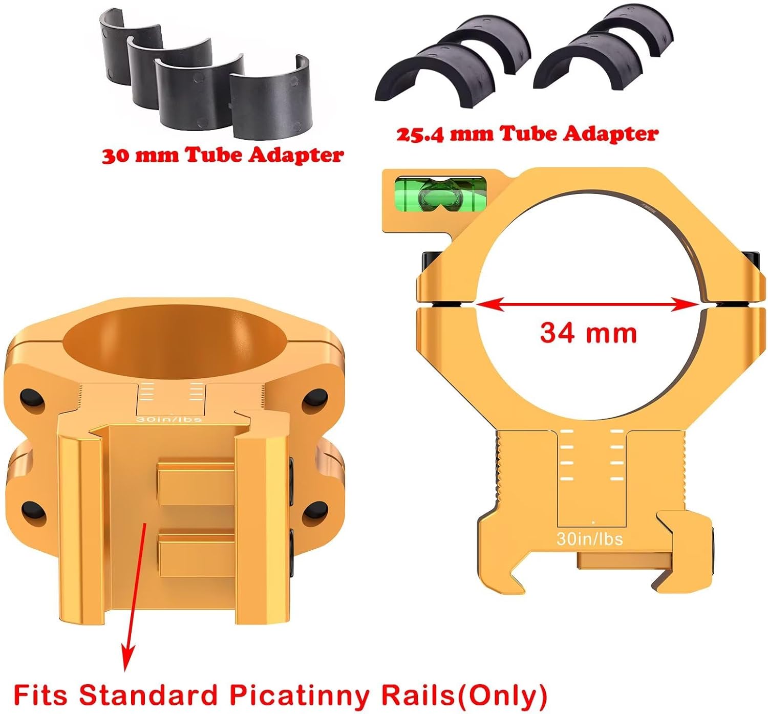 WestHunter Optics Precision Picatinny Scope Rings with 120 MOA Adjustment, 1 Inch 30mm 34mm Tube Adjustable Height Scope Mount with Bubble Level
