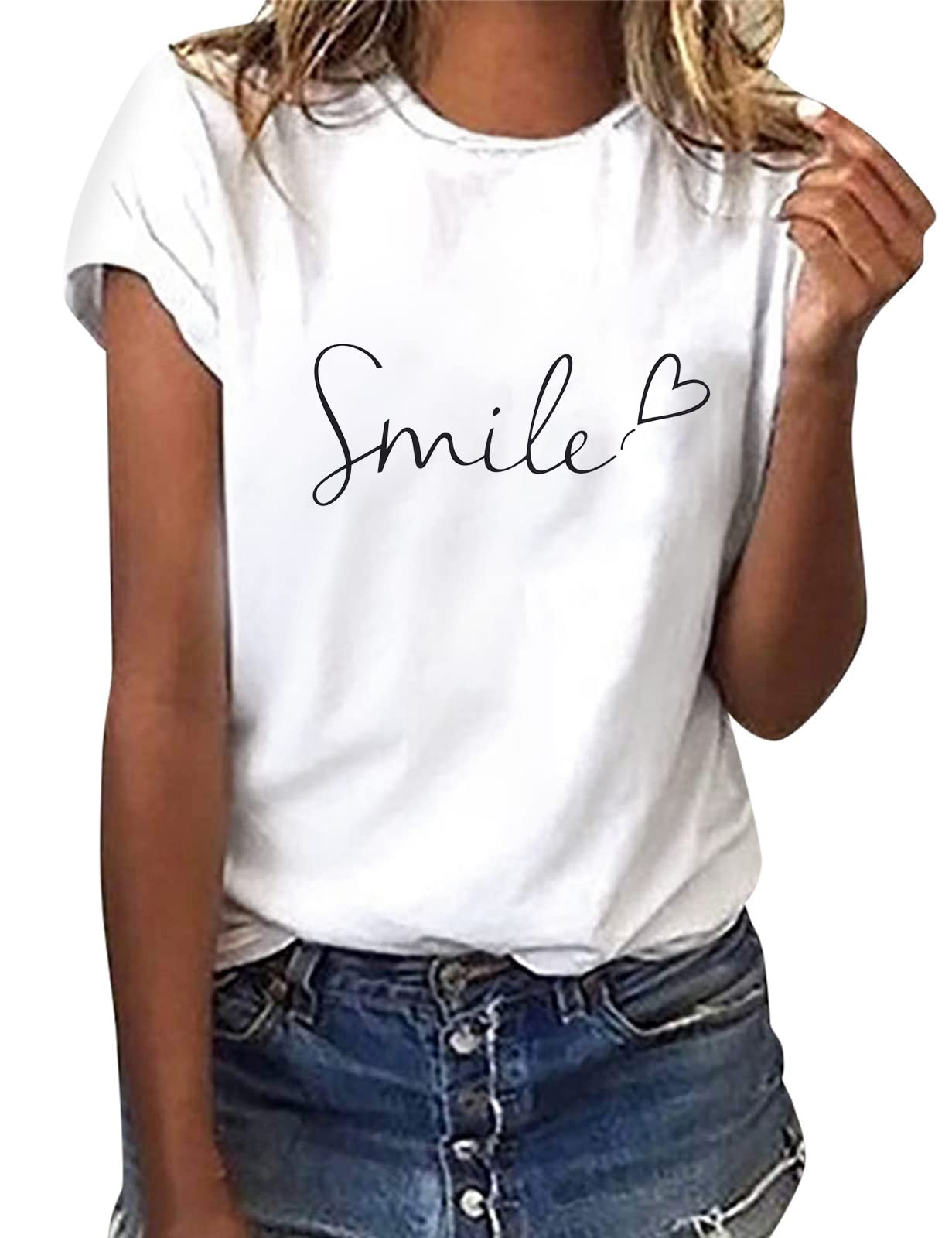 heekpek T Shirt Donna Manica Corta Bianca Cotone Maglietta Manica Corta Donna Casual Girocollo Stampa Estiva Base Tee Bluse