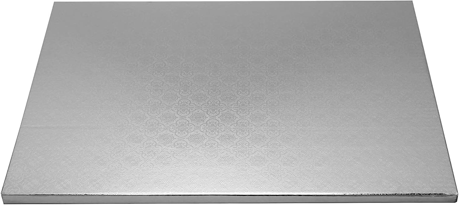 O'CREME Silver Rectangular Cake Pastry Drum Board 1/2 Inch Thick, Half-Sheet Size (13-5/8 Inch x 18-3/4 Inch) - Pack of 5