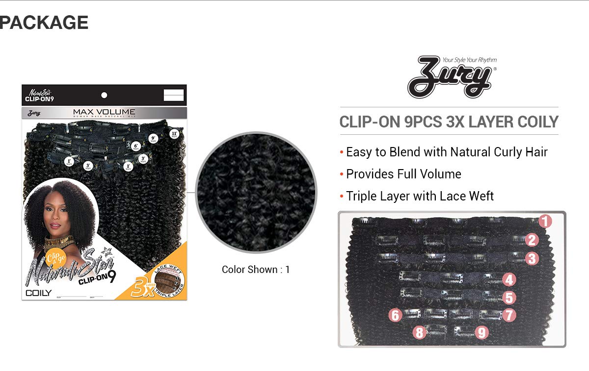 Zury Naturali Star 100% Human Hair Mix Clip On 9 Weave - NAT HB CLIP ON COILY (2)
