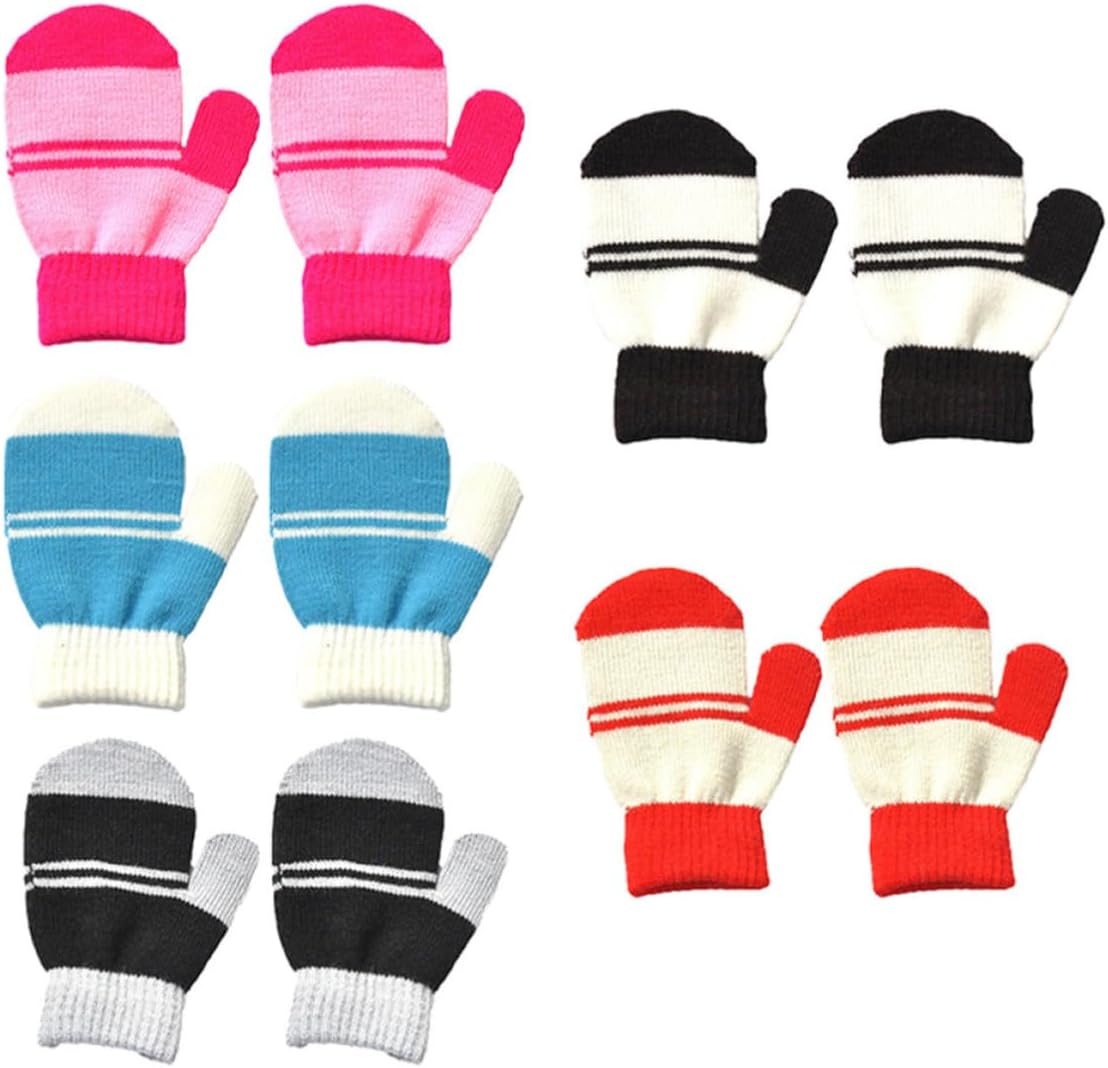 POPETPOP 5 Pairs of Lightweight Acrylic Yarns Winter Gloves for Boys, Easy to Clean and Carry Warmth Mittens for Cold Weather Outdoor Activities