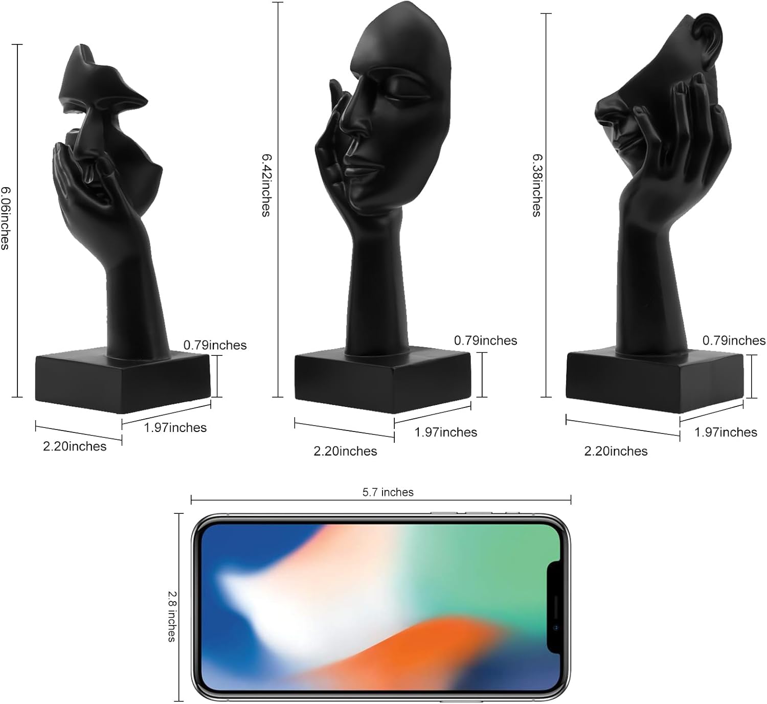 LXURY Figurine Statue for Bookshelf Decor, Thinker Statue for Office Decor, Modern Desktop Decorative Objects for Bedroom House Black Home Decor Sculpture 3PCS Thinking Surprise Listening