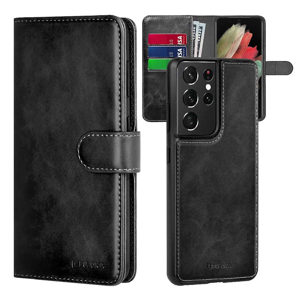 PULOKA - 2 in 1 Flip Cover for Samsung S24 - Protective Case with Card & Cash Pockets - Detachable Flip Case, Kickstand & Magnetic Closure -Vegan Leather - Profesional & Premium Finish -Black (B0DFGRFGVP) Amazon Price History, Amazon Price Tracker