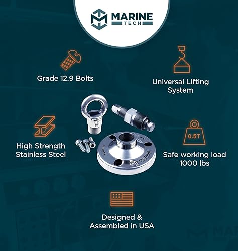 Miniatura 5 de Marine Tech Tools - Kit de elevación fuera de borda, anillo de elevación universal (AMT0022), adaptador de elevación Mercury Verado (AMT0024),