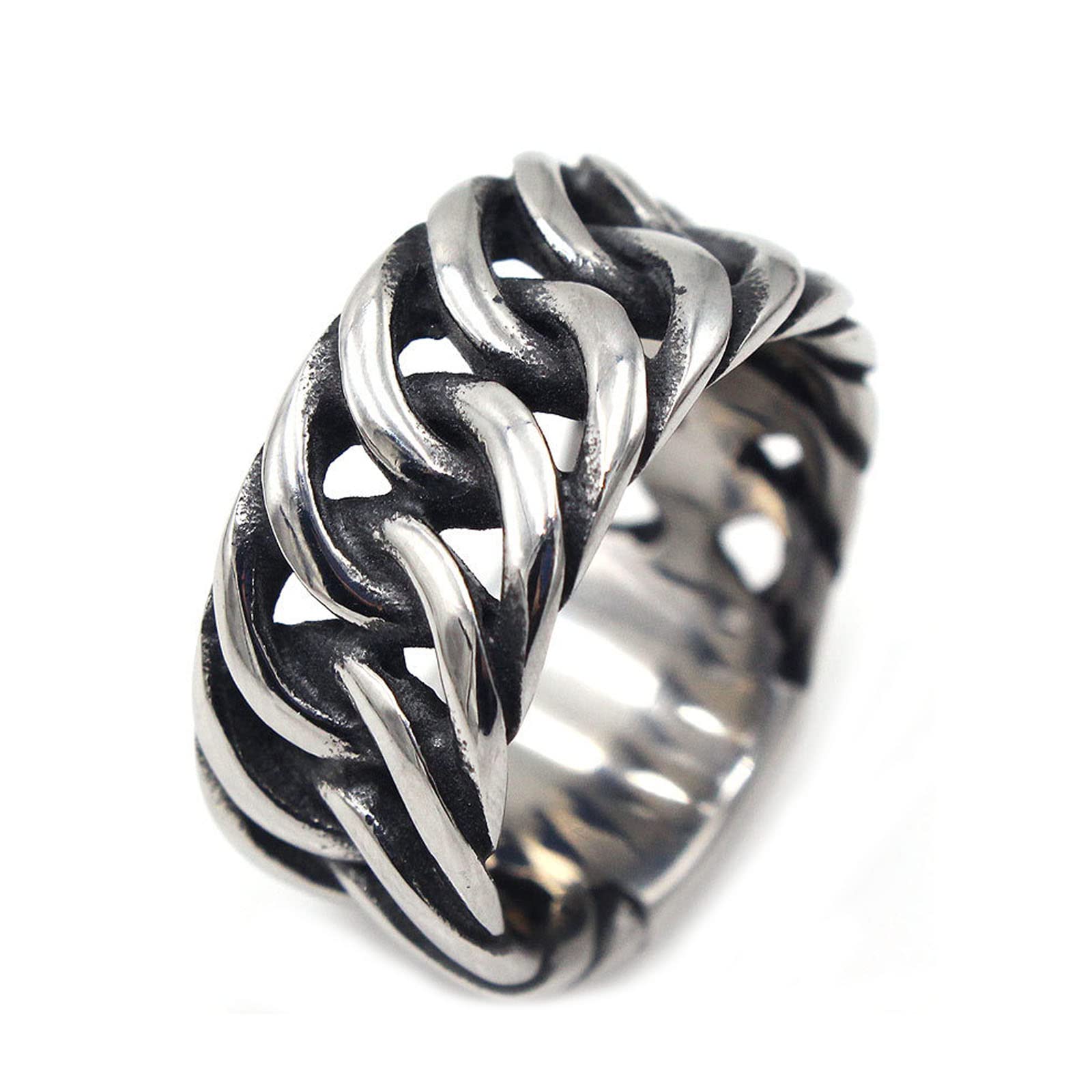 Bague en acier dominatrice pour hommes look urbain à chaîne rétro