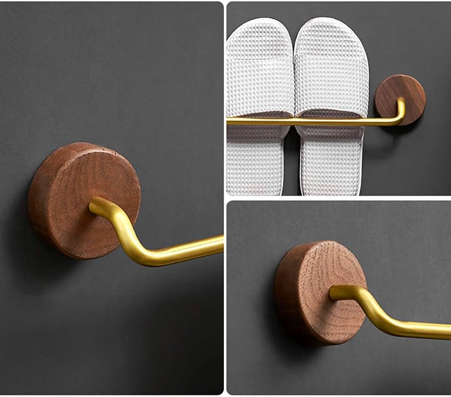 Amazon｜ウォールナットバスルームスリッパラックゴールデンドレン